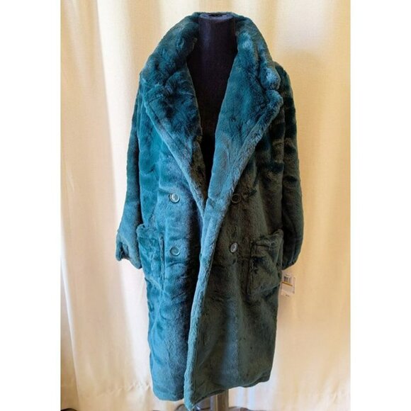 Jou Jou Women's Faux-Fur Double-Breasted Coat Hunter Green Size S (MSRP $100) - Picture 3 of 8